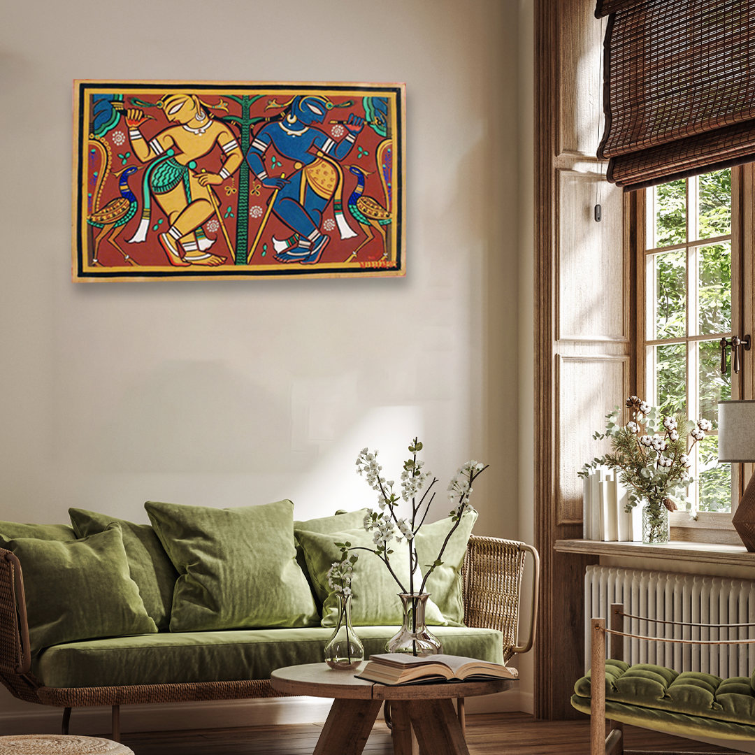 Krishna and Balarama Painting 4 : 3 Horizontal Premium Wall Art Canvas by MeriDeewar