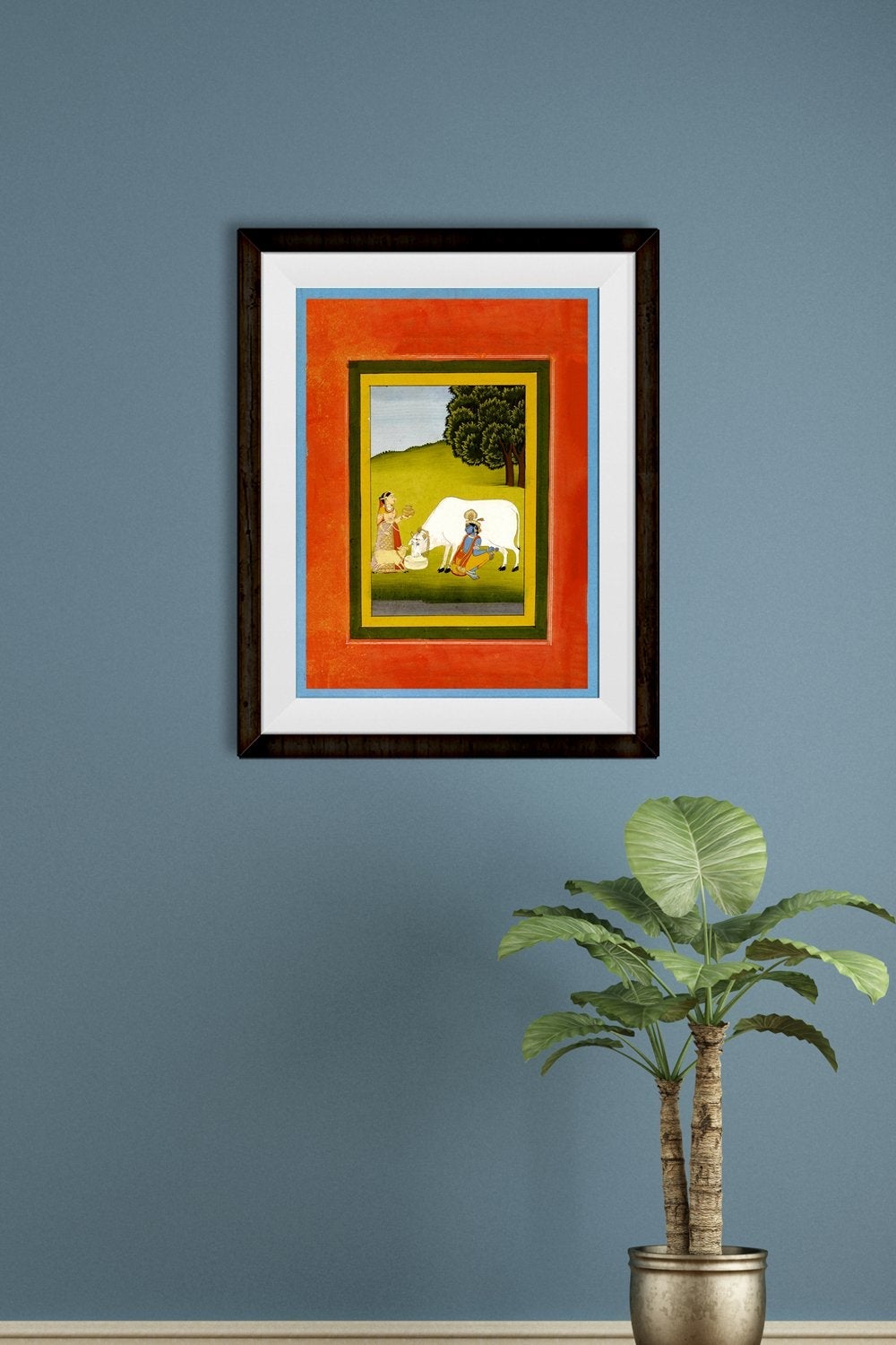 Krishna And Cow Painting - Meri Deewar 4 X 5.5 Vertical Premium Wall Art Canvas by MeriDeewar
