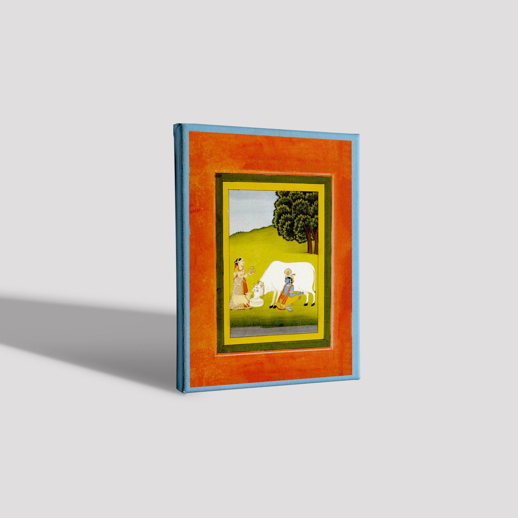 Krishna And Cow Painting - Meri Deewar 4 X 5.5 Vertical Premium Wall Art Canvas by MeriDeewar