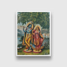 Krishna and Radha on separate lotus leaves Painting - Meri Deewar 3 : 4 Vertical Premium Wall Art Canvas by MeriDeewar
