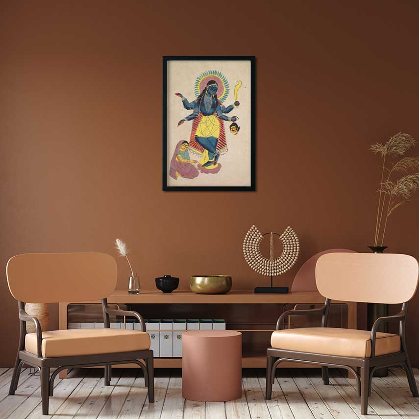 Krishna As Kali Worshipped By Radha Painting 2 : 3 Vertical Premium Wall Art Canvas by MeriDeewar