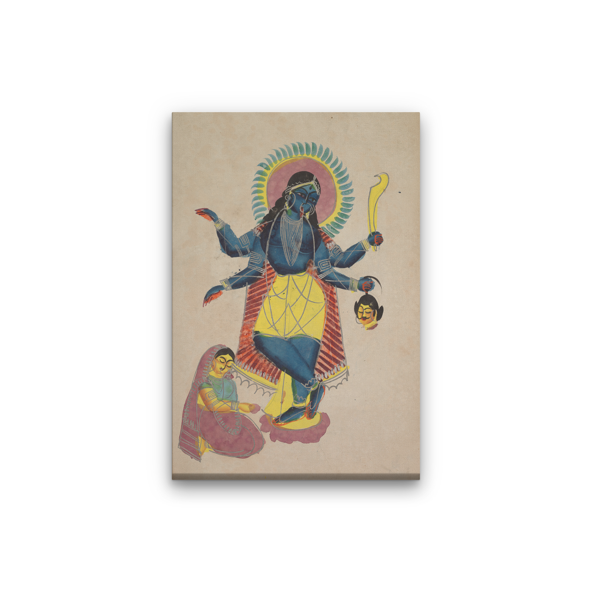 Krishna As Kali Worshipped By Radha Painting 2 : 3 Vertical Premium Wall Art Canvas by MeriDeewar