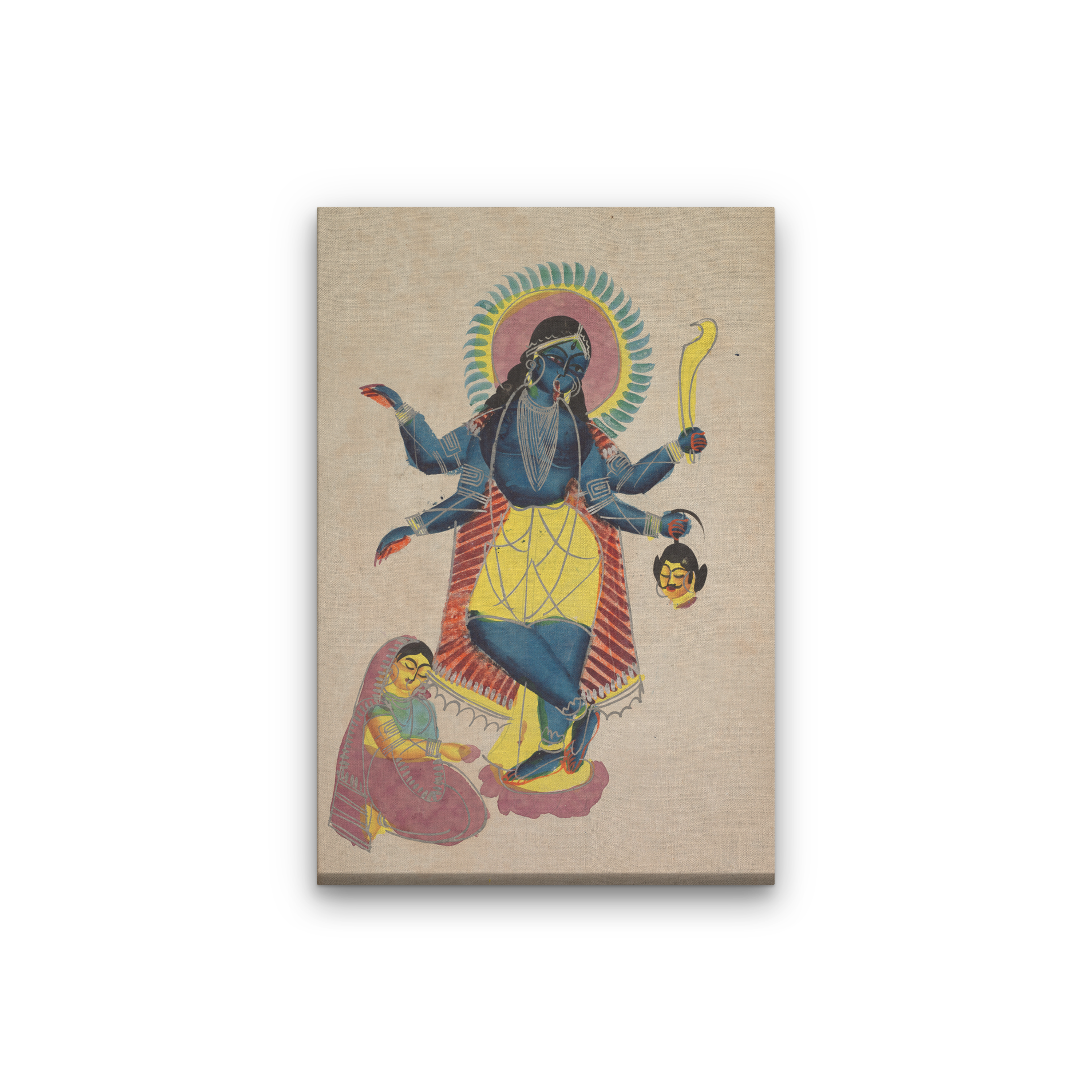 Krishna As Kali Worshipped By Radha Painting 2 : 3 Vertical Premium Wall Art Canvas by MeriDeewar