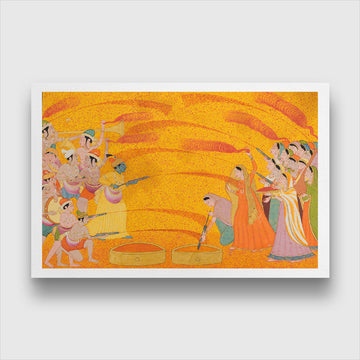Krishna Celebrates Holi Painting 3 : 2 Horizontal Premium Wall Art Canvas by MeriDeewar