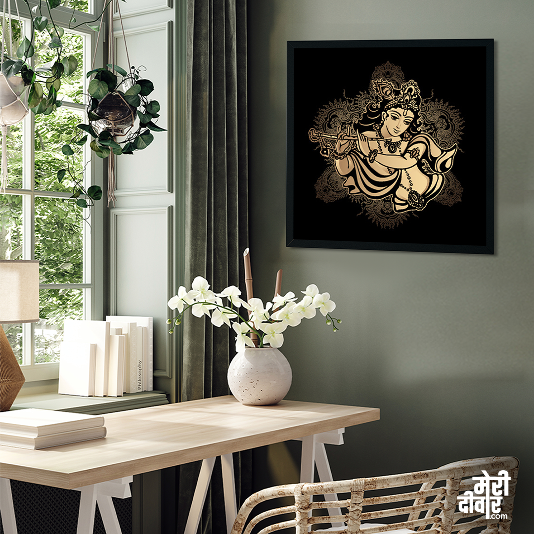 Krishna Colourful Painting 1 : 1 Square Premium Wall Art Canvas by MeriDeewar