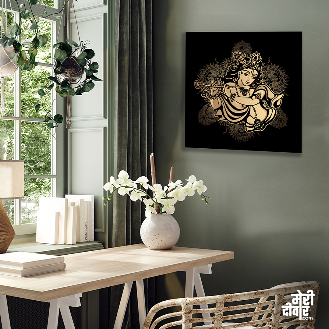 Krishna Colourful Painting 1 : 1 Square Premium Wall Art Canvas by MeriDeewar