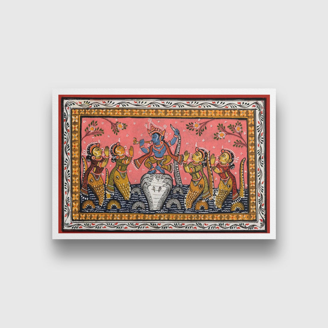 Krishna Dancing on Snake Kaliya Painting - Meri Deewar 3 : 2 Horizontal Premium Wall Art Canvas by MeriDeewar