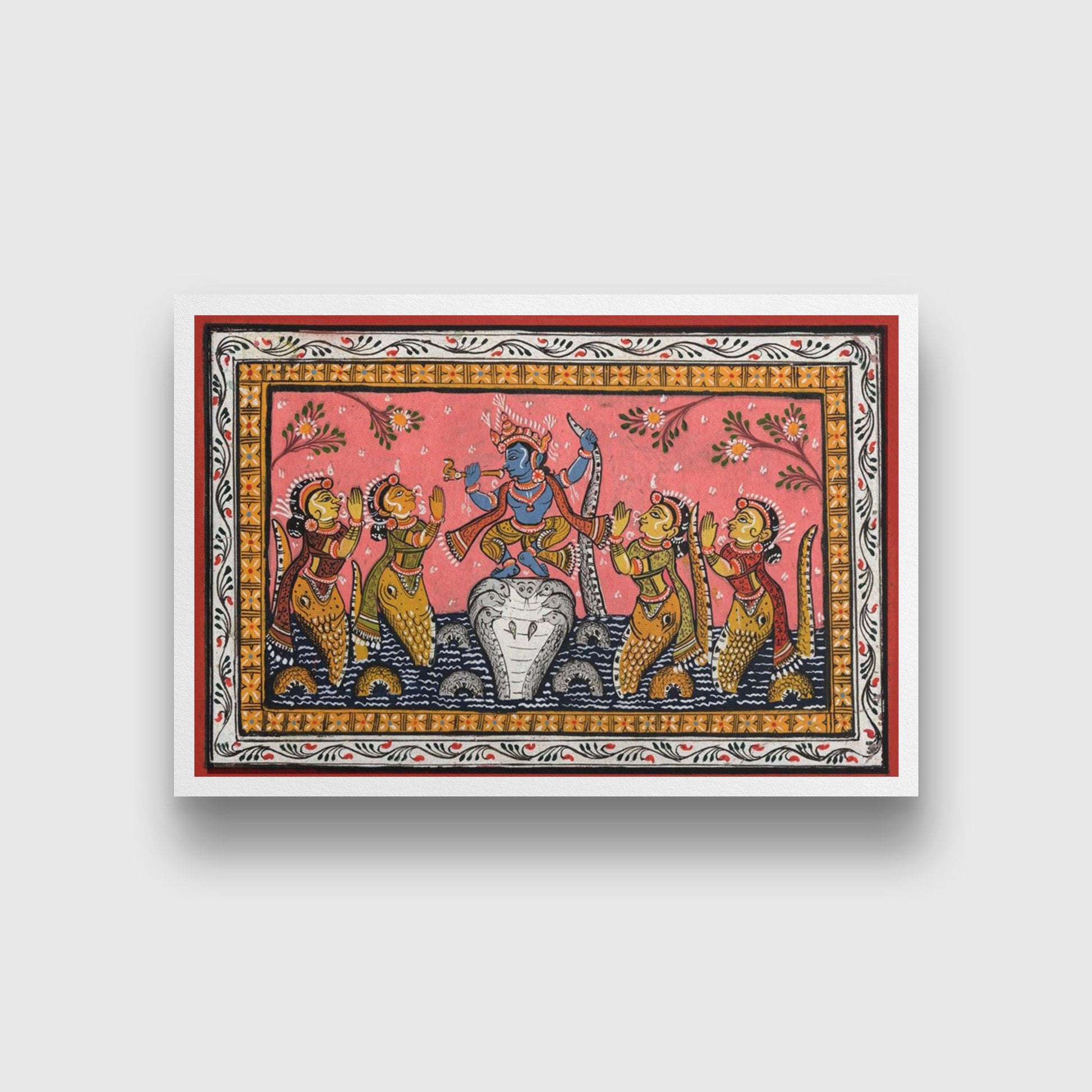 Krishna Dancing on Snake Kaliya Painting - Meri Deewar 3 : 2 Horizontal Premium Wall Art Canvas by MeriDeewar