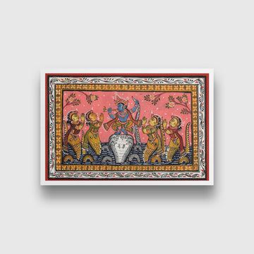 Krishna Dancing on Snake Kaliya Painting - Meri Deewar 3 : 2 Horizontal Premium Wall Art Canvas by MeriDeewar