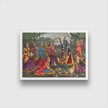 Krishna Kali Painting 3 : 2 Horizontal Premium Wall Art Canvas by MeriDeewar