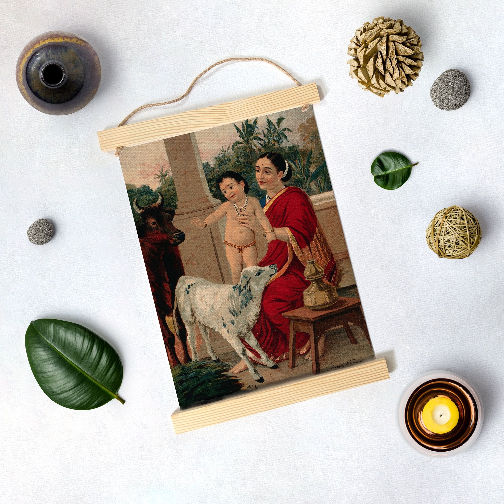 Krishna Krida With Yasoda Maiyya Painting By Raja Ravi Varma Hanging Canvas - Meri Deewar Hanging Canvas Premium Wall Art Canvas by MeriDeewar