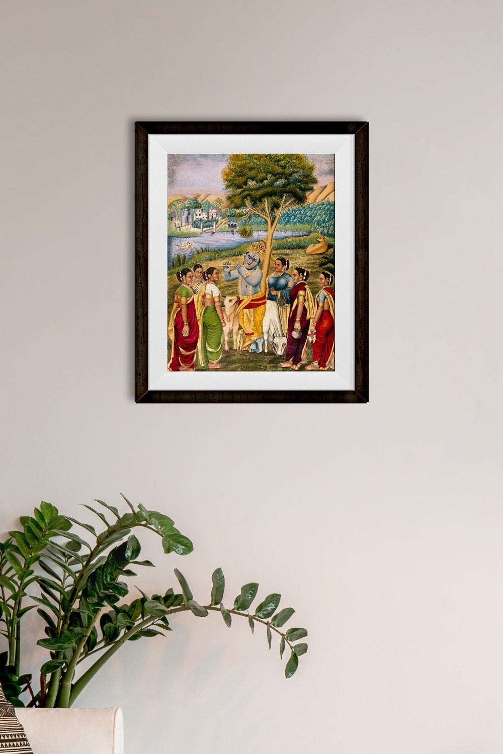 Krishna playing the flute to cowgirls Painting - Meri Deewar 4 :5 Vertical Premium Wall Art Canvas by MeriDeewar