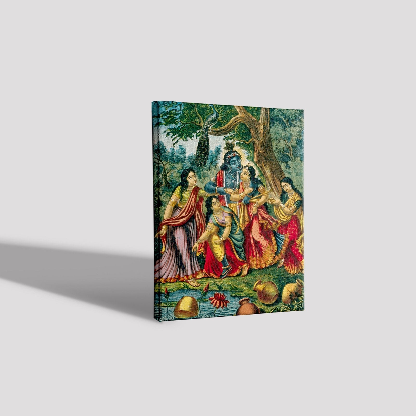 Krishna playing with four cowgirls at a well Painting - Meri Deewar 3 : 4.2 Vertical Premium Wall Art Canvas by MeriDeewar