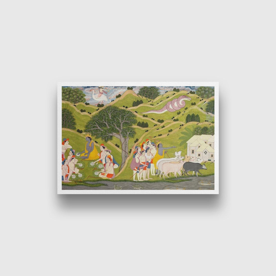 Krishna returns With The Cowherds To Braj Painting - Meri Deewar 3 : 2 Horizontal Premium Wall Art Canvas by MeriDeewar