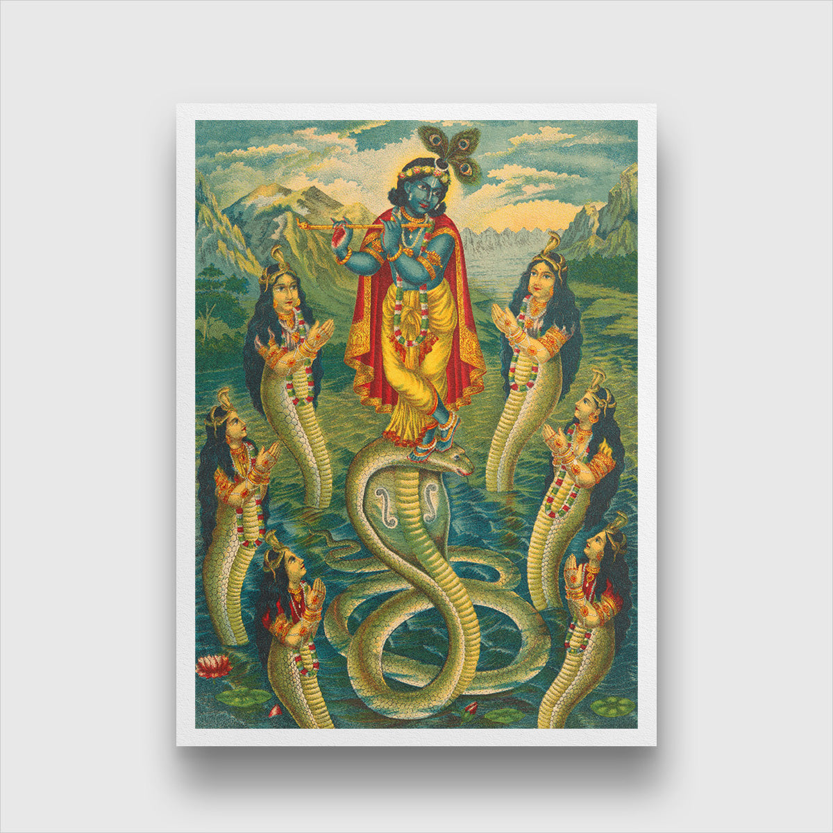 Krishna subduing Kaliya Painting 4 X 5.5 Vertical Premium Wall Art Canvas by MeriDeewar