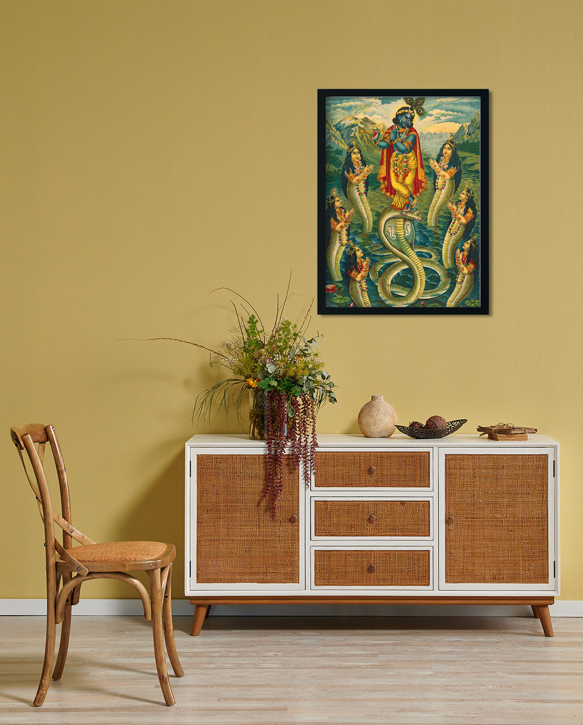 Krishna subduing Kaliya Painting 4 X 5.5 Vertical Premium Wall Art Canvas by MeriDeewar