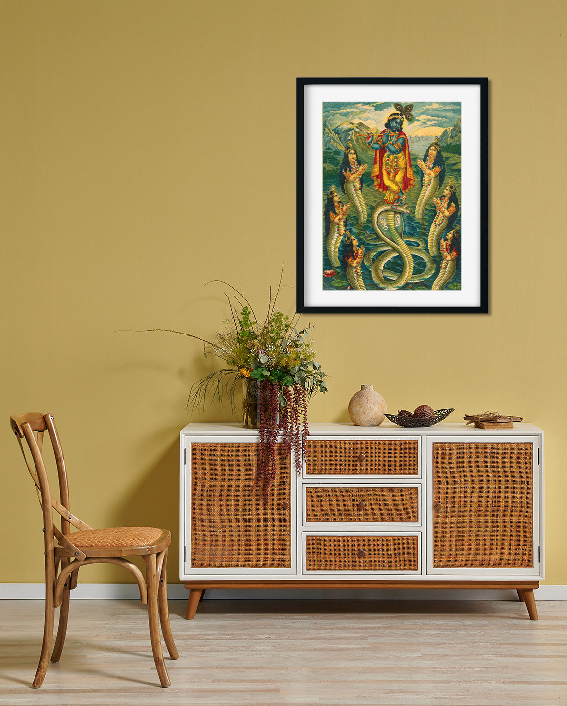 Krishna subduing Kaliya Painting 4 X 5.5 Vertical Premium Wall Art Canvas by MeriDeewar