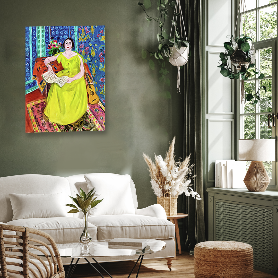 La Femme en jaune Painting 3 : 4 Vertical Premium Wall Art Canvas by MeriDeewar