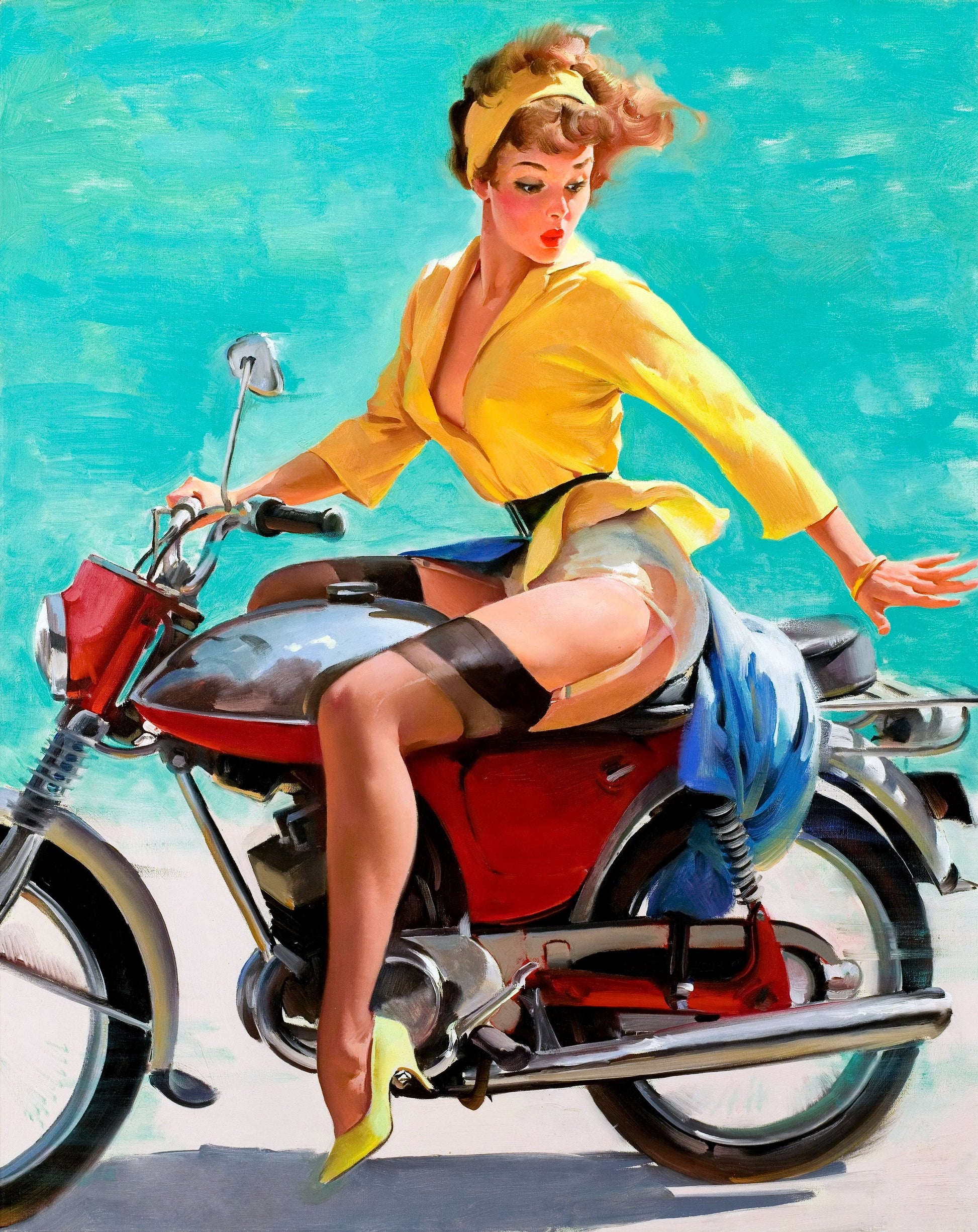 Lady on a bike Vintage poster Poster A3 / Poster Premium Wall Art Canvas by MeriDeewar