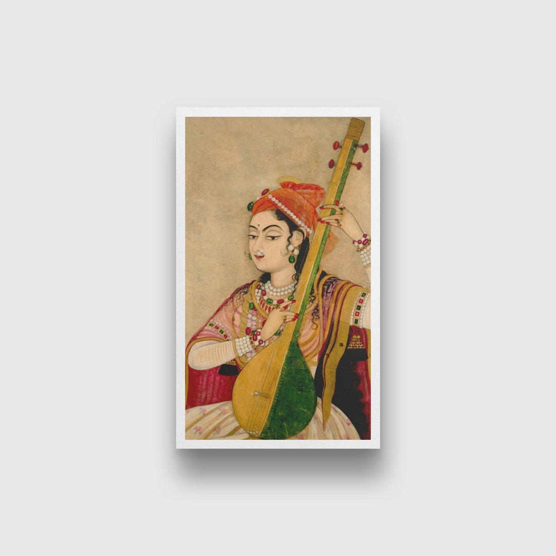 Lady Playing The Tanpura Painting - Meri Deewar 1 : 2 Vertical Premium Wall Art Canvas by MeriDeewar