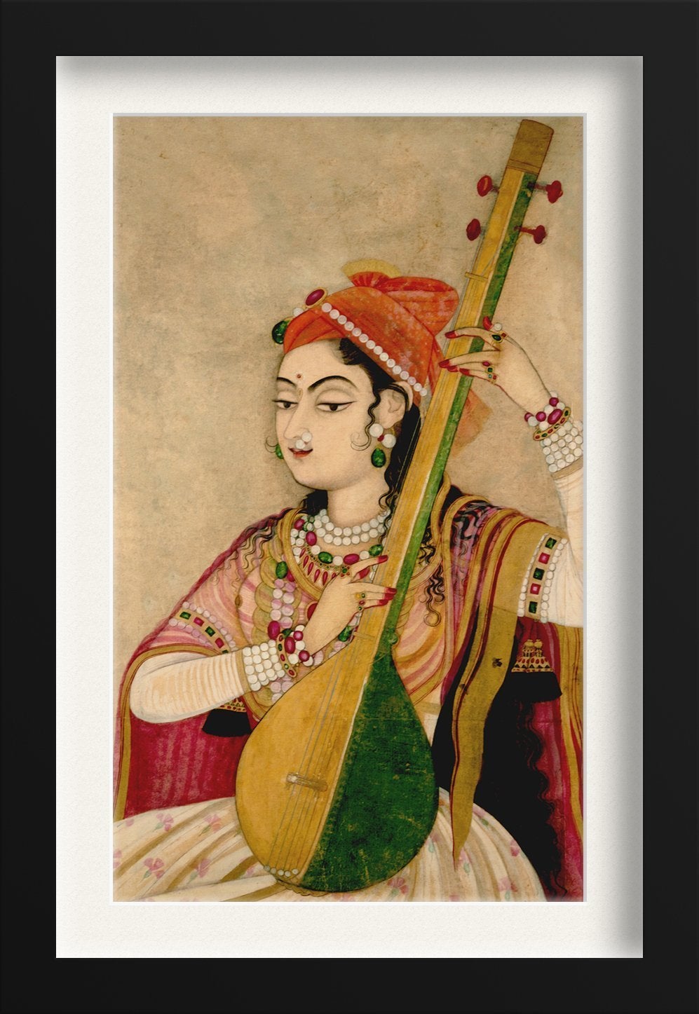 Lady Playing The Tanpura Painting - Meri Deewar 1 : 2 Vertical Premium Wall Art Canvas by MeriDeewar