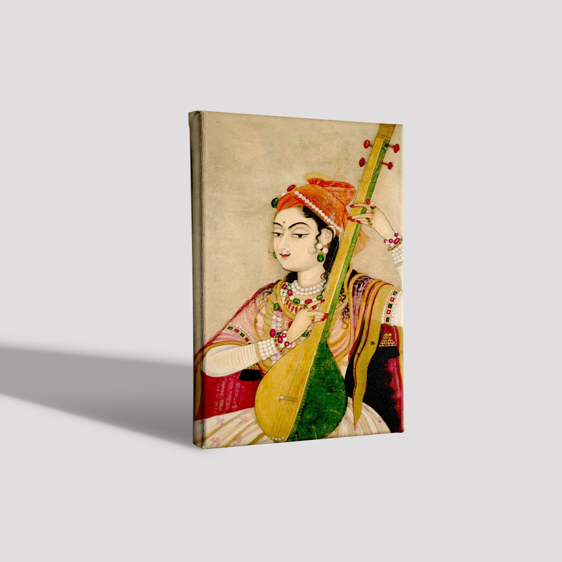 Lady Playing The Tanpura Painting - Meri Deewar 1 : 2 Vertical Premium Wall Art Canvas by MeriDeewar