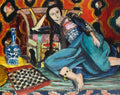 lady in blue silk dress-Meri Deewar Painting - Meri Deewar - MeriDeewar
