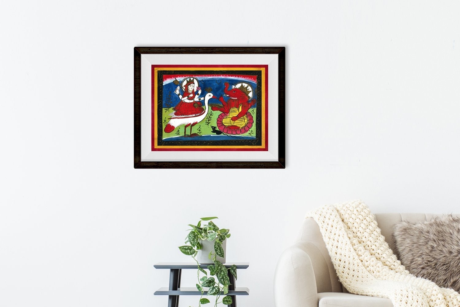 Lakshmi and Ganesha with his rat Painting - Meri Deewar 5 : 4 Horizontal Premium Wall Art Canvas by MeriDeewar