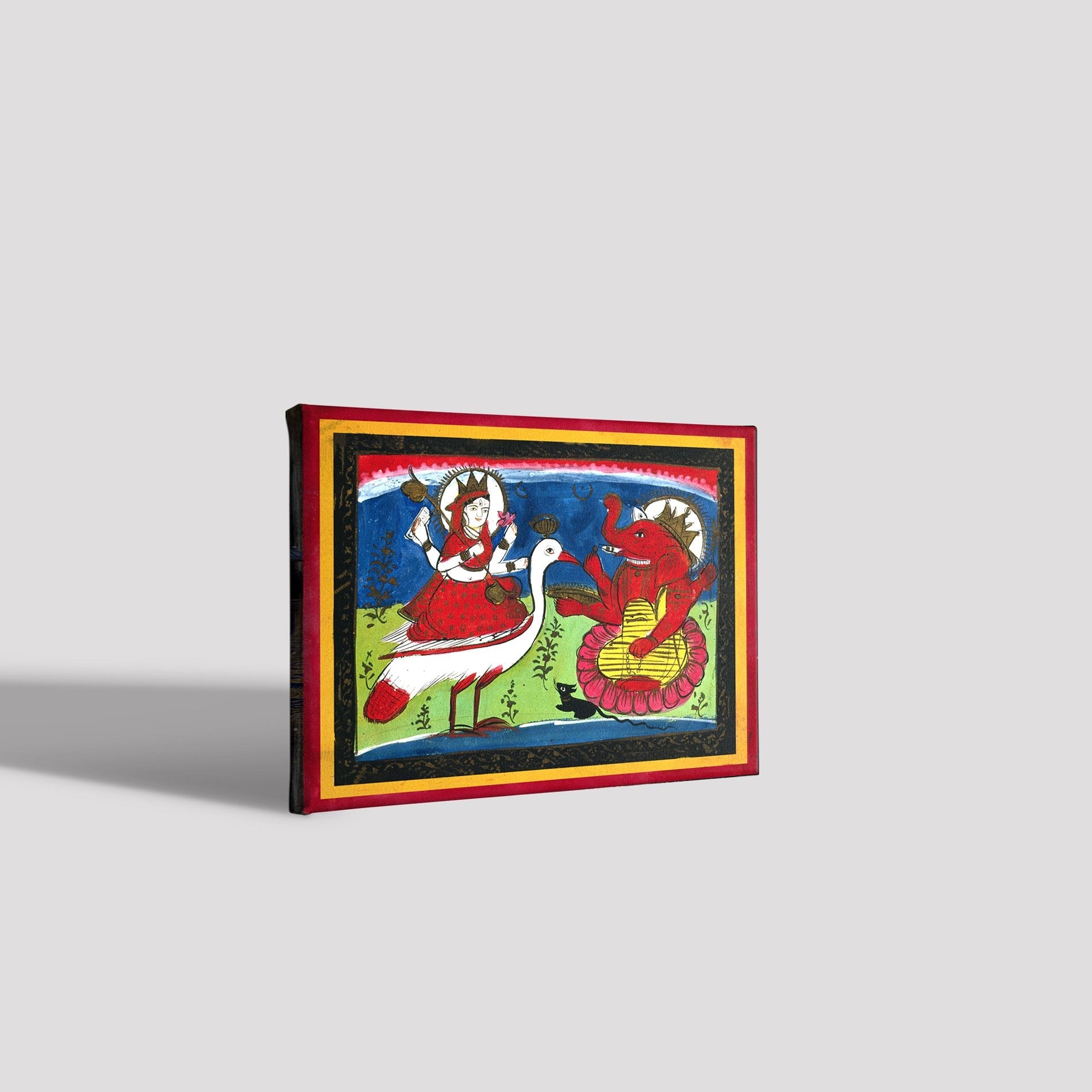 Lakshmi and Ganesha with his rat Painting - Meri Deewar 5 : 4 Horizontal Premium Wall Art Canvas by MeriDeewar