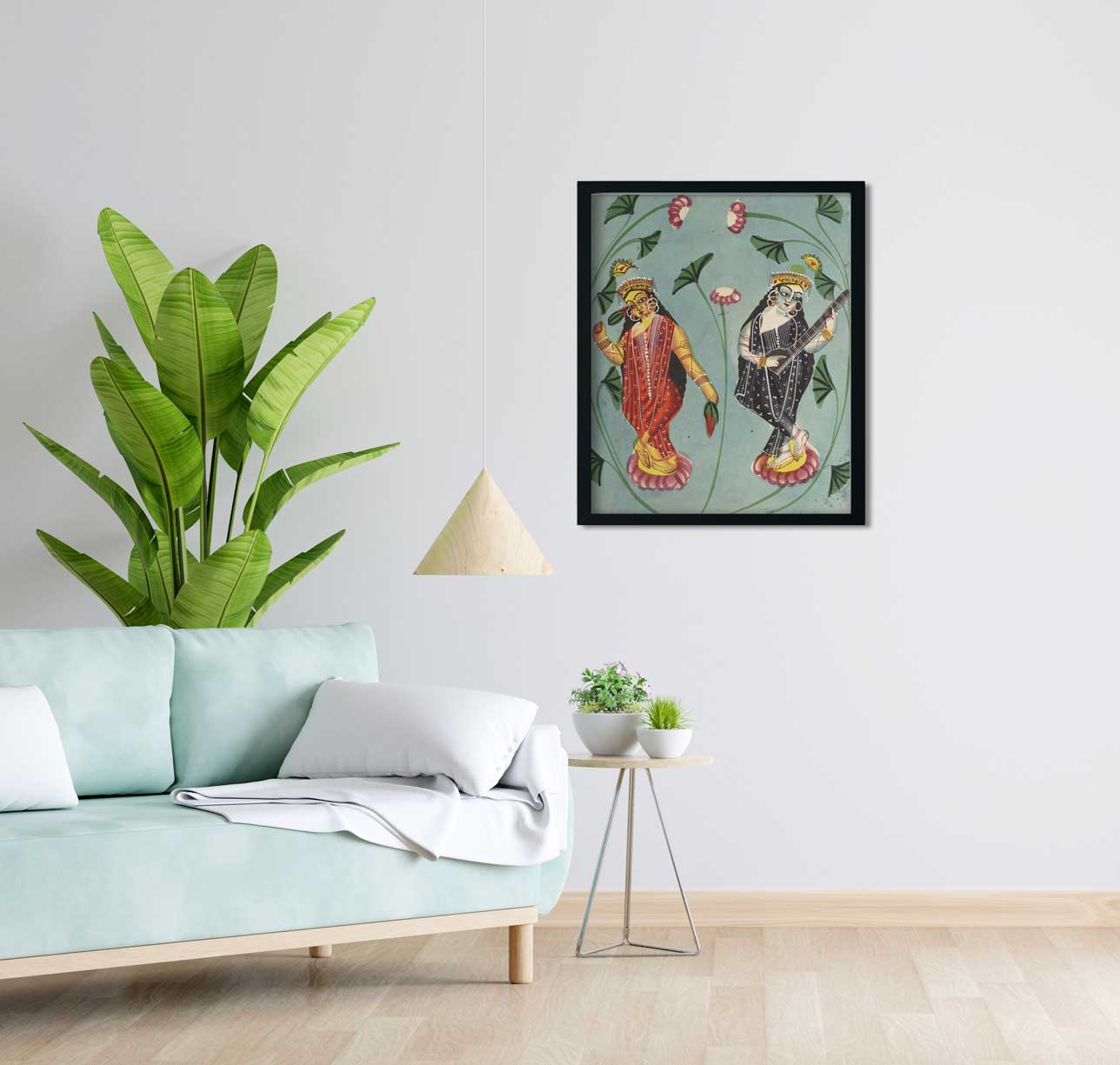 Lakshmi And Sarasvati Painting 5 : 6 Vertical Premium Wall Art Canvas by MeriDeewar
