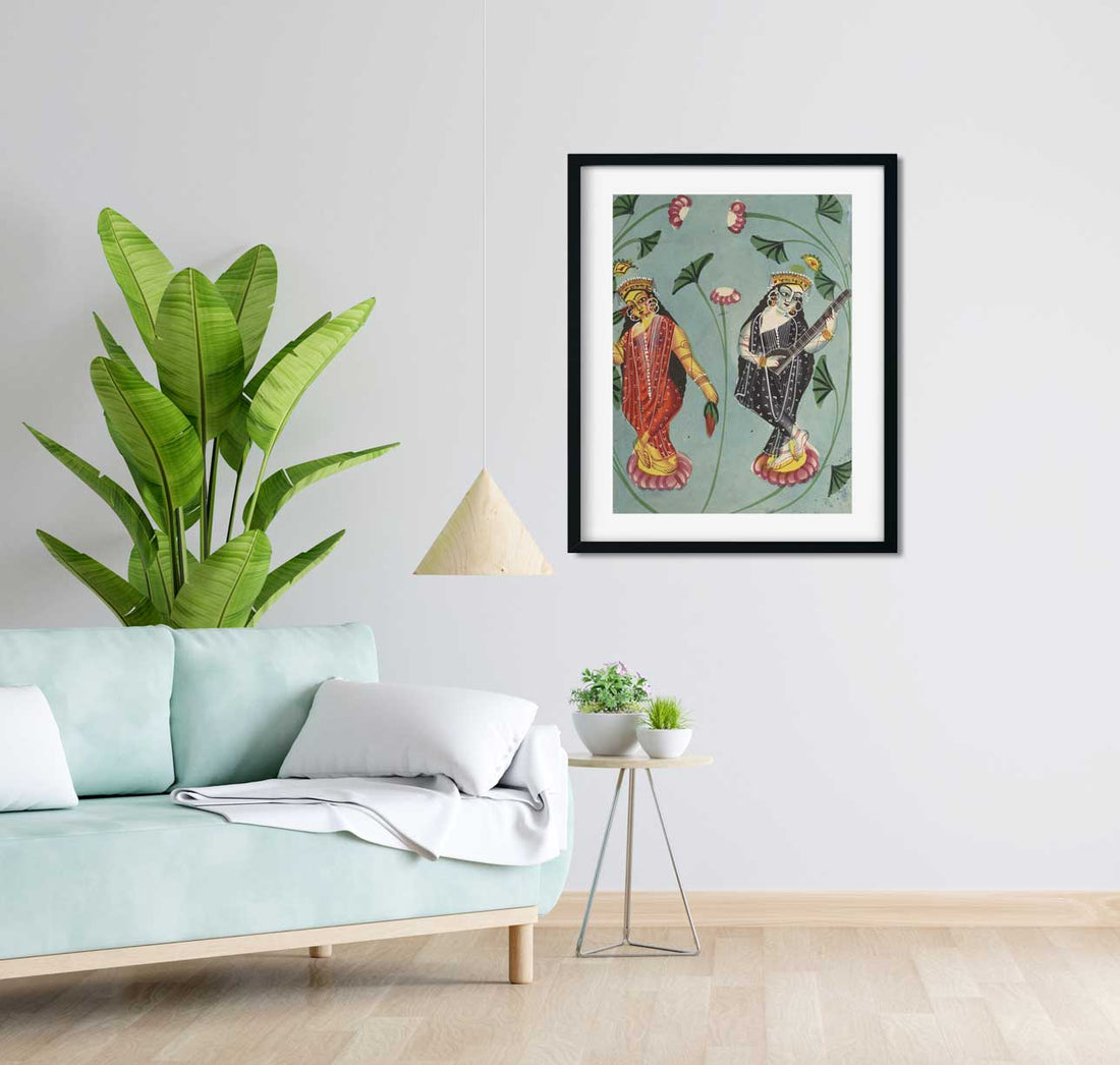 Lakshmi And Sarasvati Painting 5 : 6 Vertical Premium Wall Art Canvas by MeriDeewar