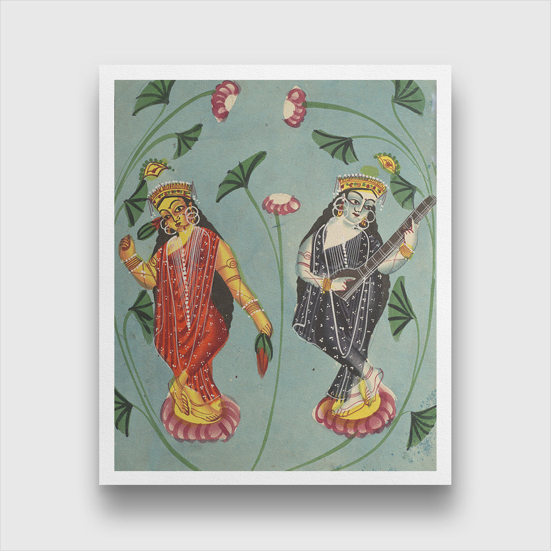 Lakshmi And Sarasvati Painting 5 : 6 Vertical Premium Wall Art Canvas by MeriDeewar