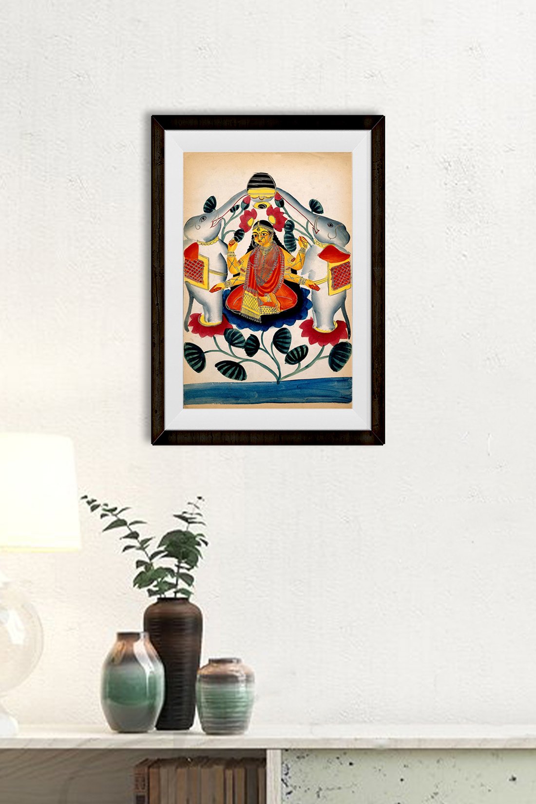 Lakshmi lustrated by two elephants Painting - Meri Deewar 2 : 3 Vertical Premium Wall Art Canvas by MeriDeewar