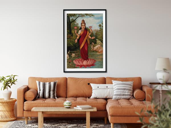 Lakshmi Painting By Raja Ravi Varma - Meri Deewar 4 X 5.5 Vertical Premium Wall Art Canvas by MeriDeewar