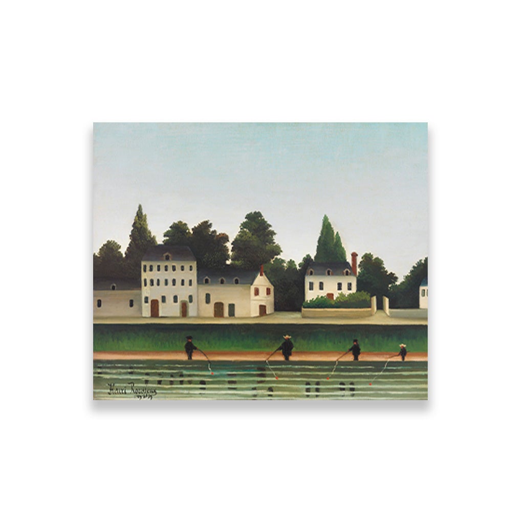 Landscape and Four Fisherman painting - Meri Deewar 6 : 5 Horizontal Premium Wall Art Canvas by MeriDeewar