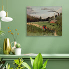 Landscape and Four Young Girls painting - Meri Deewar 5 : 4 Horizontal Premium Wall Art Canvas by MeriDeewar