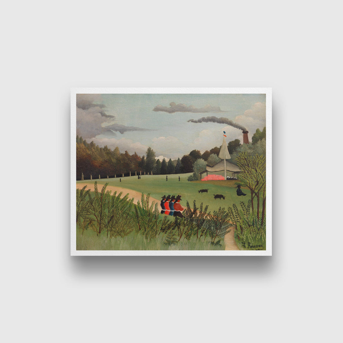 Landscape and Four Young Girls painting - Meri Deewar 5 : 4 Horizontal Premium Wall Art Canvas by MeriDeewar