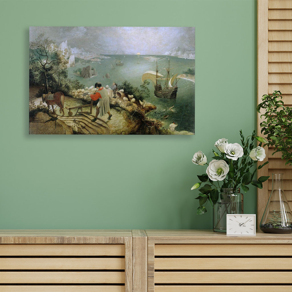Landscape With The Fall Of Icarus Painting - Meri Deewar 3 : 2 Horizontal Premium Wall Art Canvas by MeriDeewar