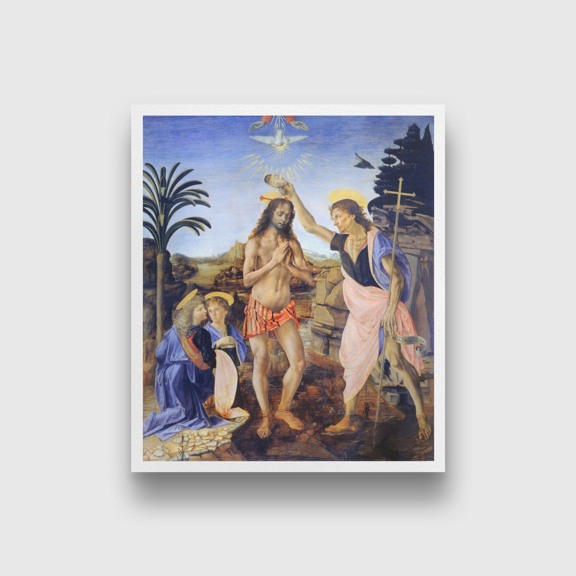 Leonardo da Vinci's Baptism of Christ Painting - Meri Deewar 5 : 6 Vertical Premium Wall Art Canvas by MeriDeewar