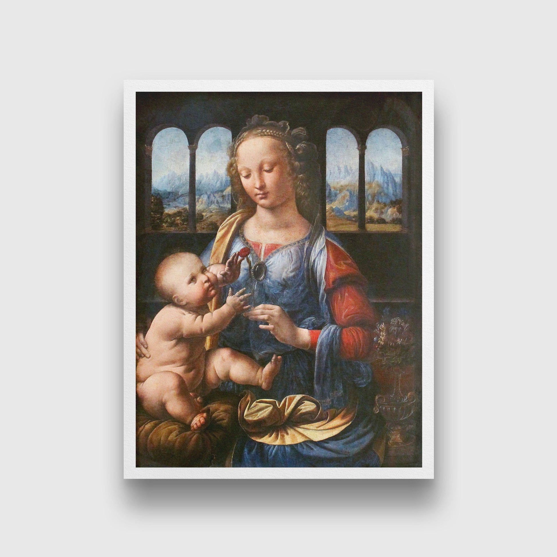 Leonardo da Vinci's Madonna of the Carnation Painting - Meri Deewar 3 : 4 Vertical Premium Wall Art Canvas by MeriDeewar