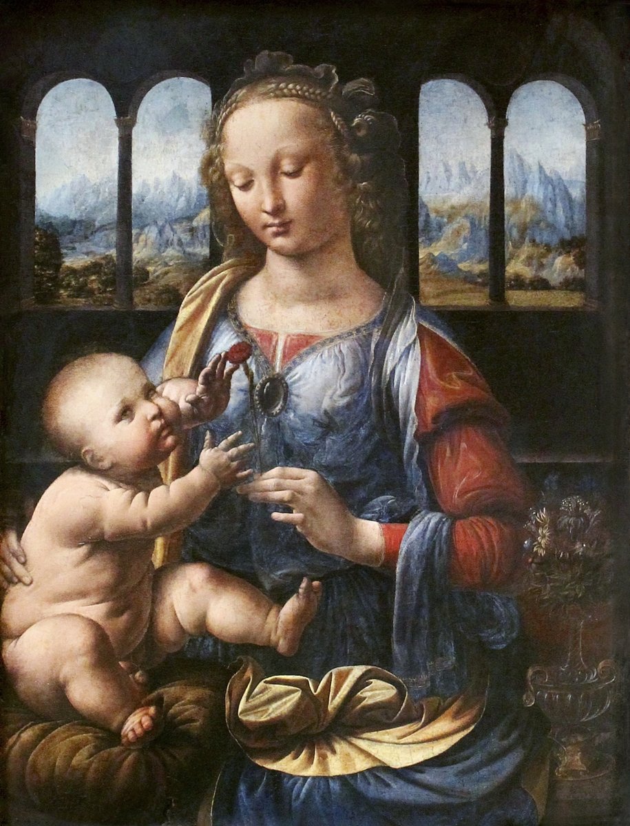 Leonardo da Vinci's Madonna of the Carnation Painting - Meri Deewar 3 : 4 Vertical Premium Wall Art Canvas by MeriDeewar