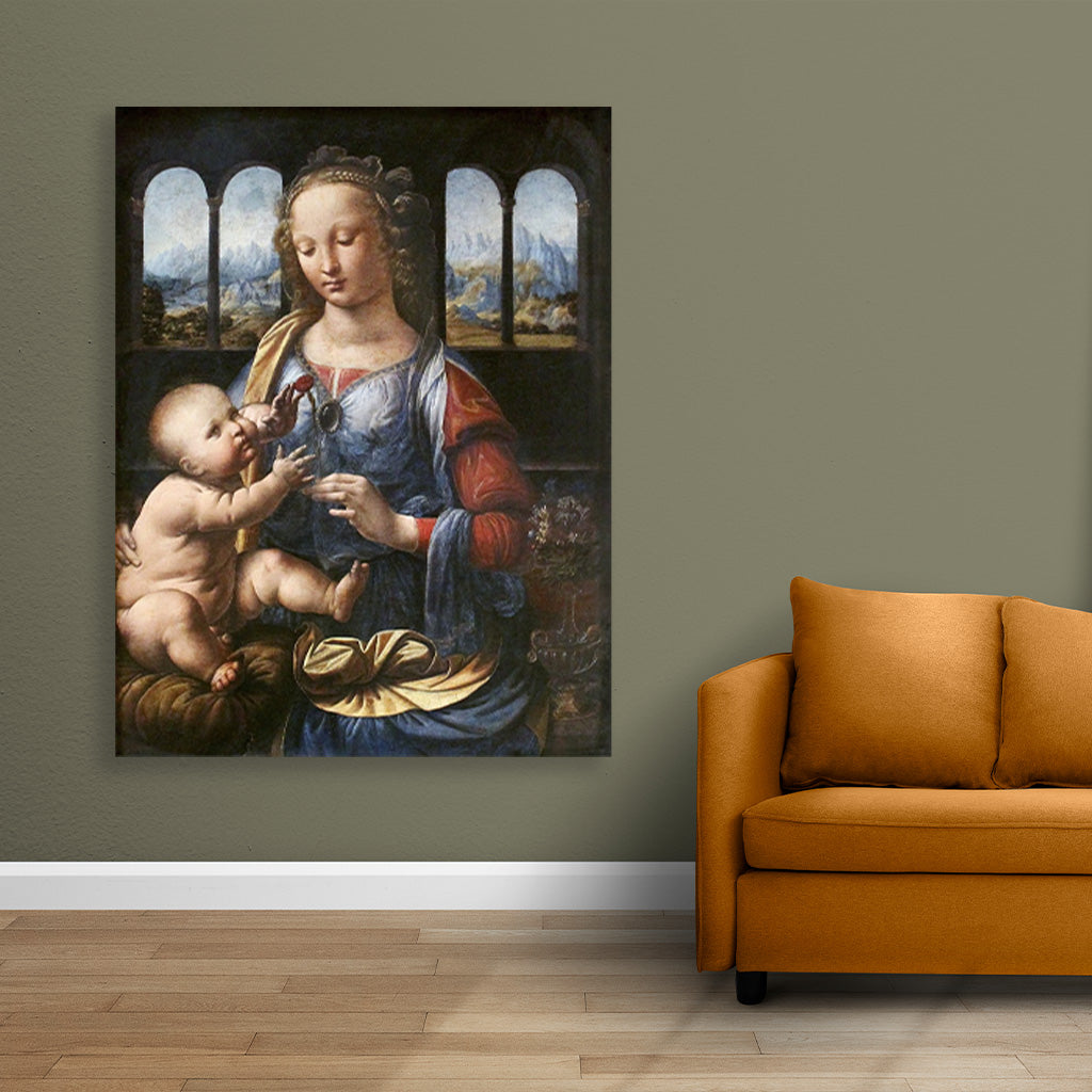 Leonardo da Vinci's Madonna of the Carnation Painting - Meri Deewar 3 : 4 Vertical Premium Wall Art Canvas by MeriDeewar