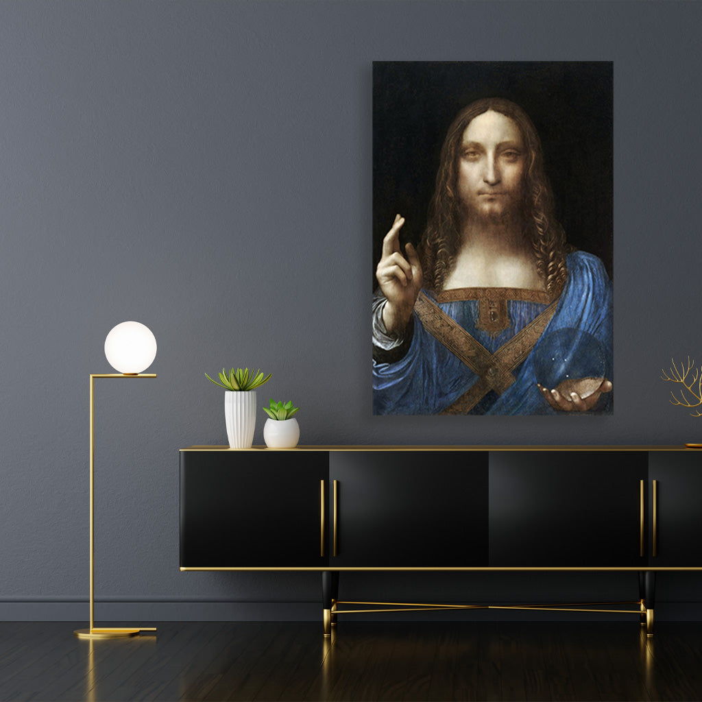 Leonardo da Vinci's Salvator Mundi Painting - Meri Deewar 2 : 3 Vertical Premium Wall Art Canvas by MeriDeewar