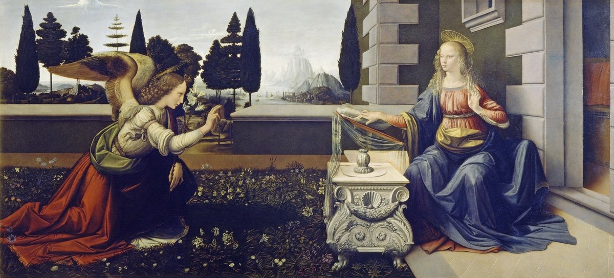 Leonardo da Vinci's The Annunciation Painting- Meri Deewar Panorama Paintings Premium Wall Art Canvas by MeriDeewar