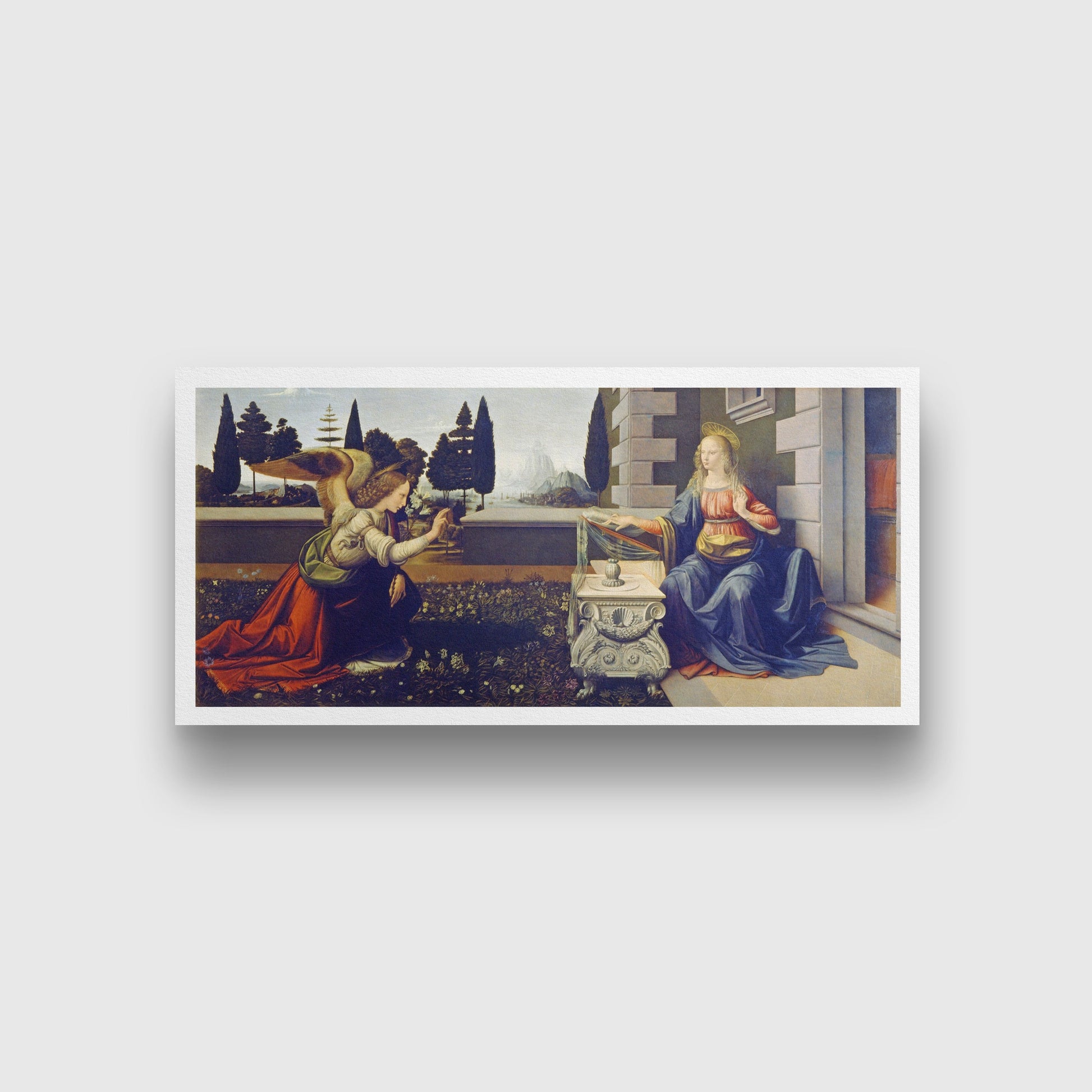 Leonardo da Vinci's The Annunciation Painting- Meri Deewar Panorama Paintings Premium Wall Art Canvas by MeriDeewar
