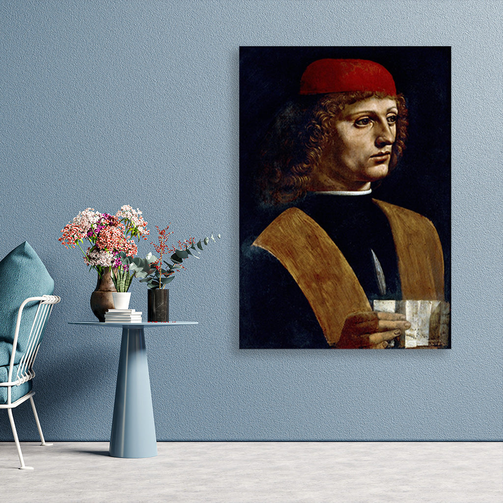 Leonardo da Vinci's The Portrait of a Musician Painting - Meri Deewar 2 : 3 Vertical Premium Wall Art Canvas by MeriDeewar