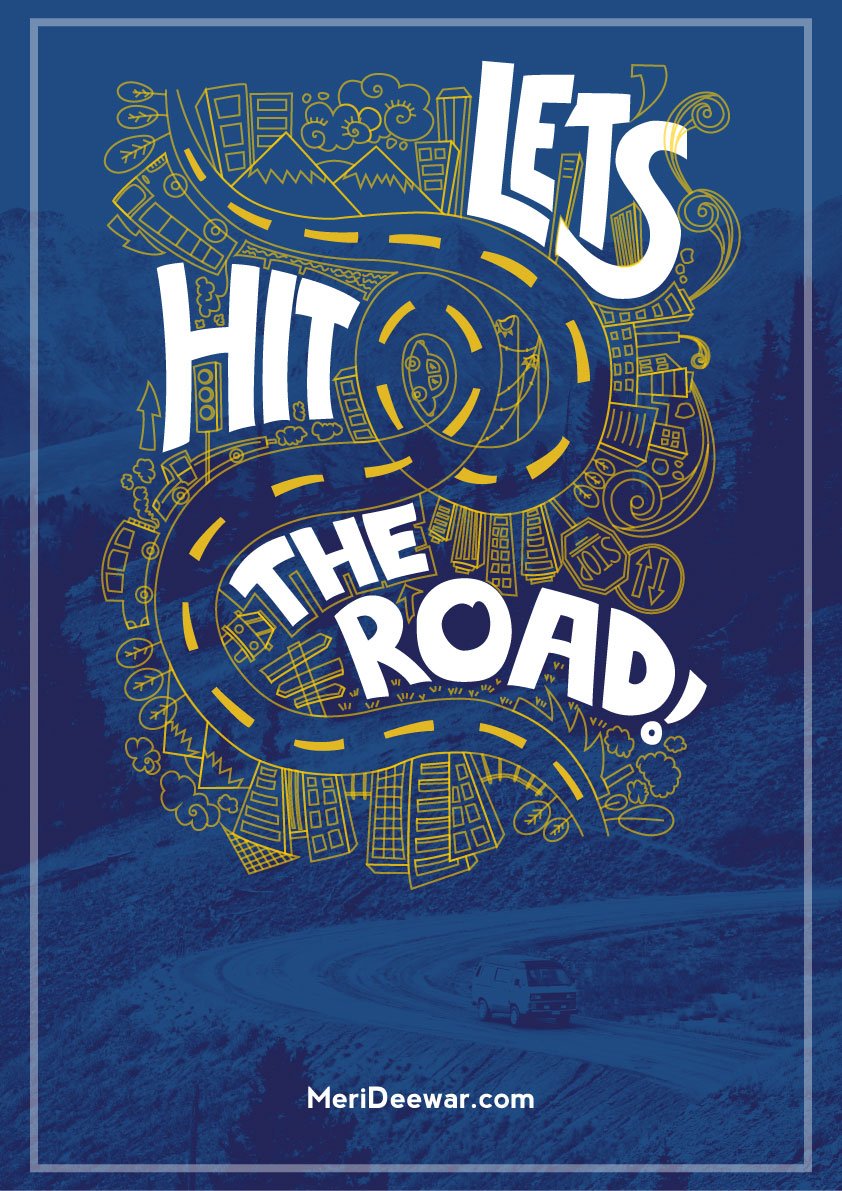 Let's hit the road travel Poster Poster A3 / Poster Premium Wall Art Canvas by MeriDeewar