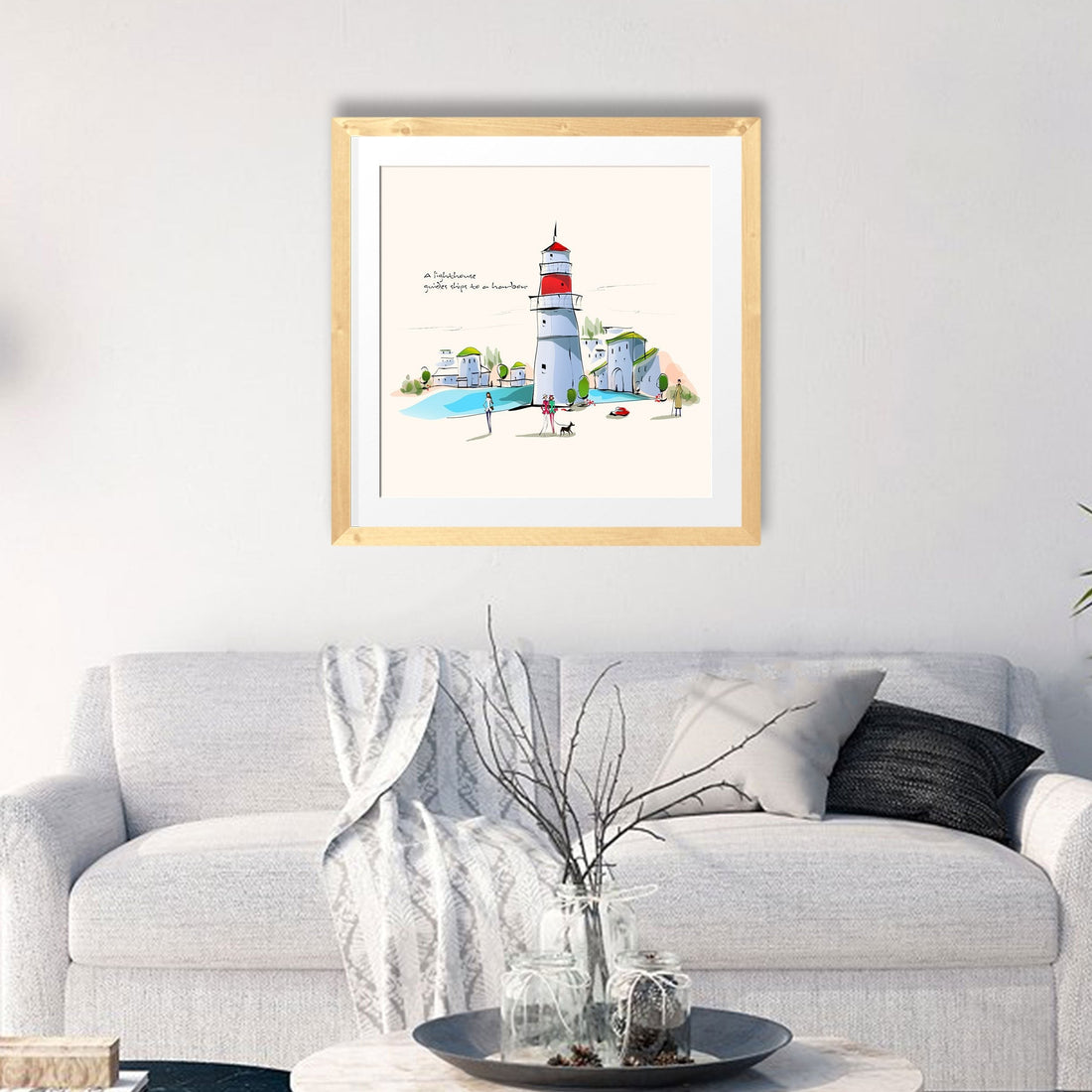 Lighthouse Artwork Painting - Meri Deewar 1 : 1 Square Premium Wall Art Canvas by MeriDeewar