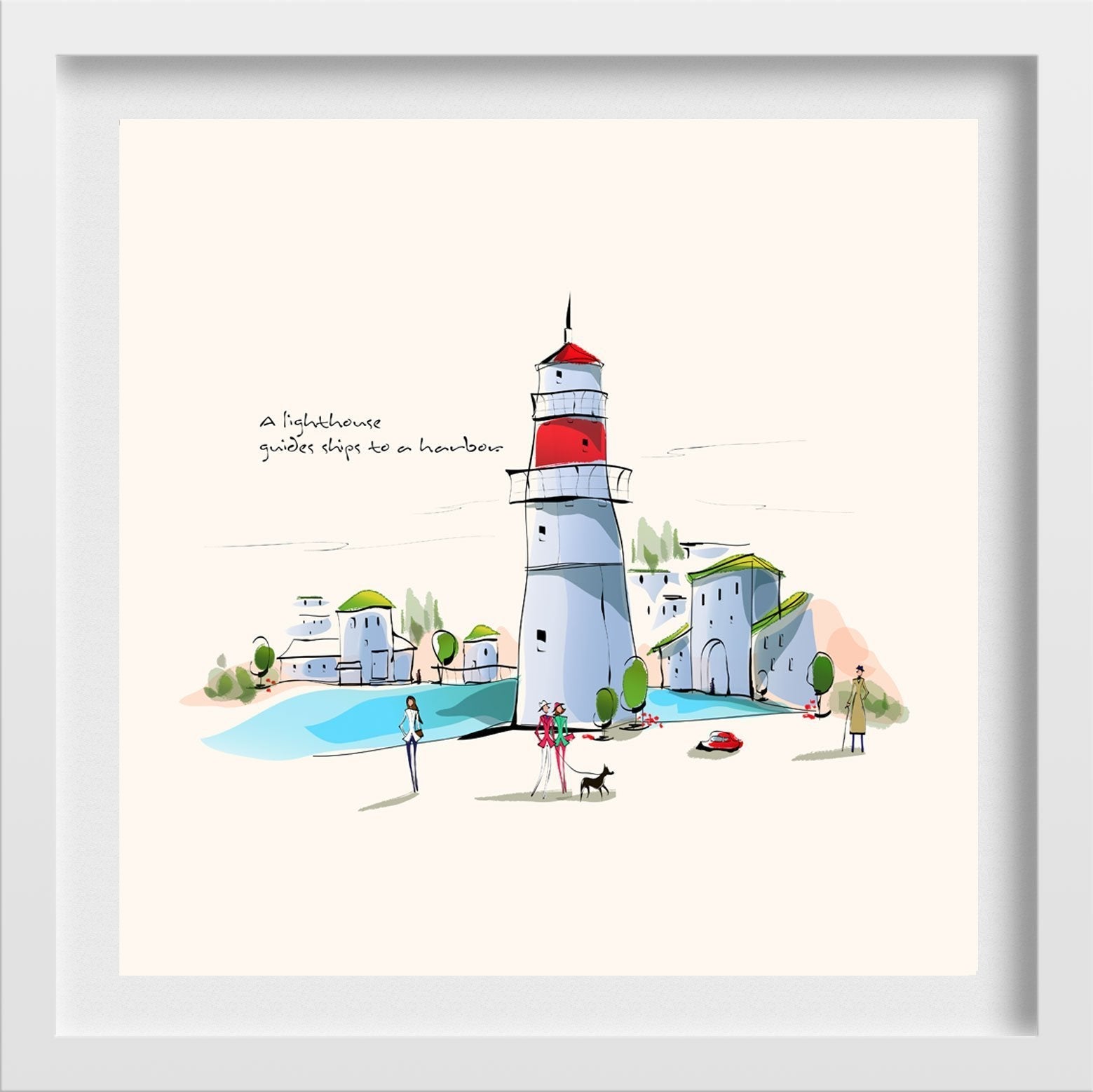 Lighthouse Artwork Painting - Meri Deewar 1 : 1 Square Premium Wall Art Canvas by MeriDeewar