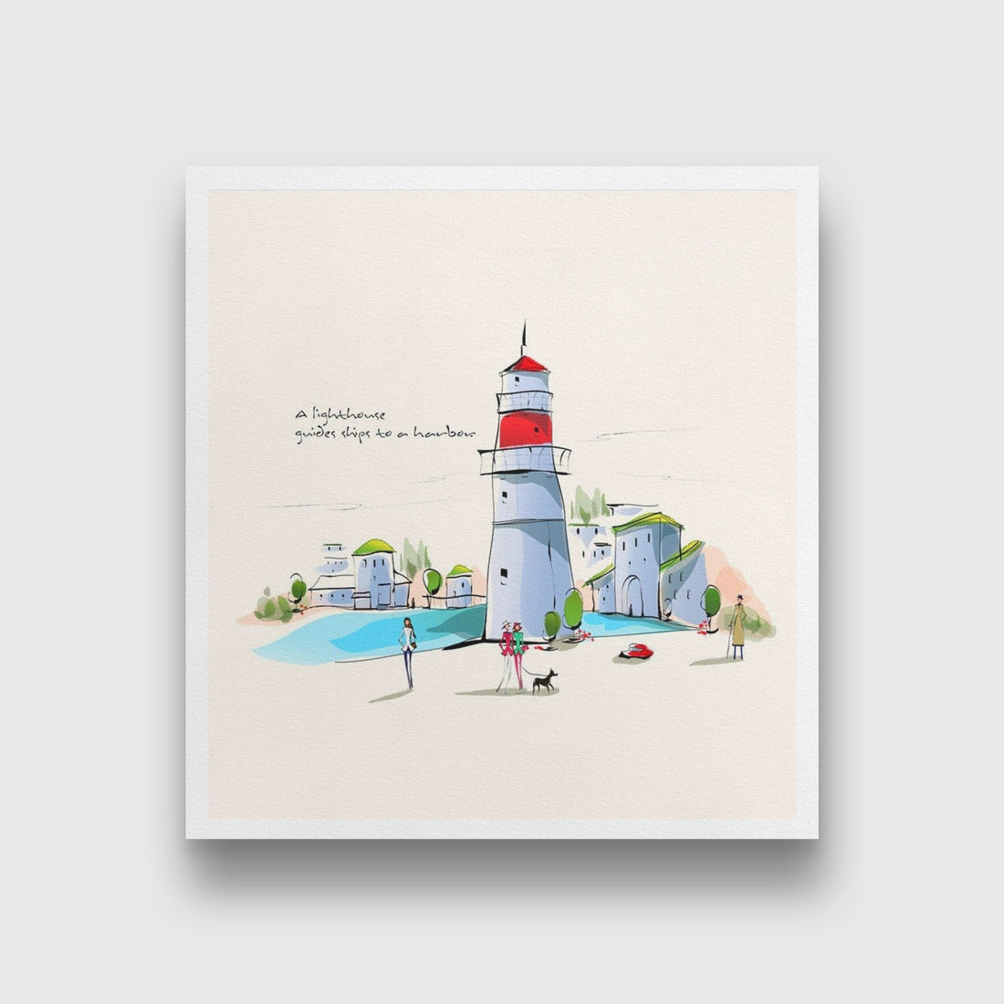Lighthouse Artwork Painting - Meri Deewar 1 : 1 Square Premium Wall Art Canvas by MeriDeewar